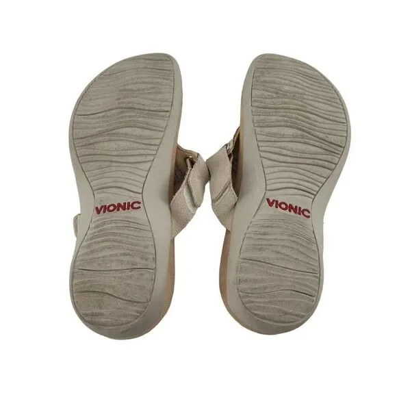 Vionic Sandals Womens Size 6 Wanta T Strap Cream Comfort Slip On Open Toe Shoe - Picture 8 of 9
